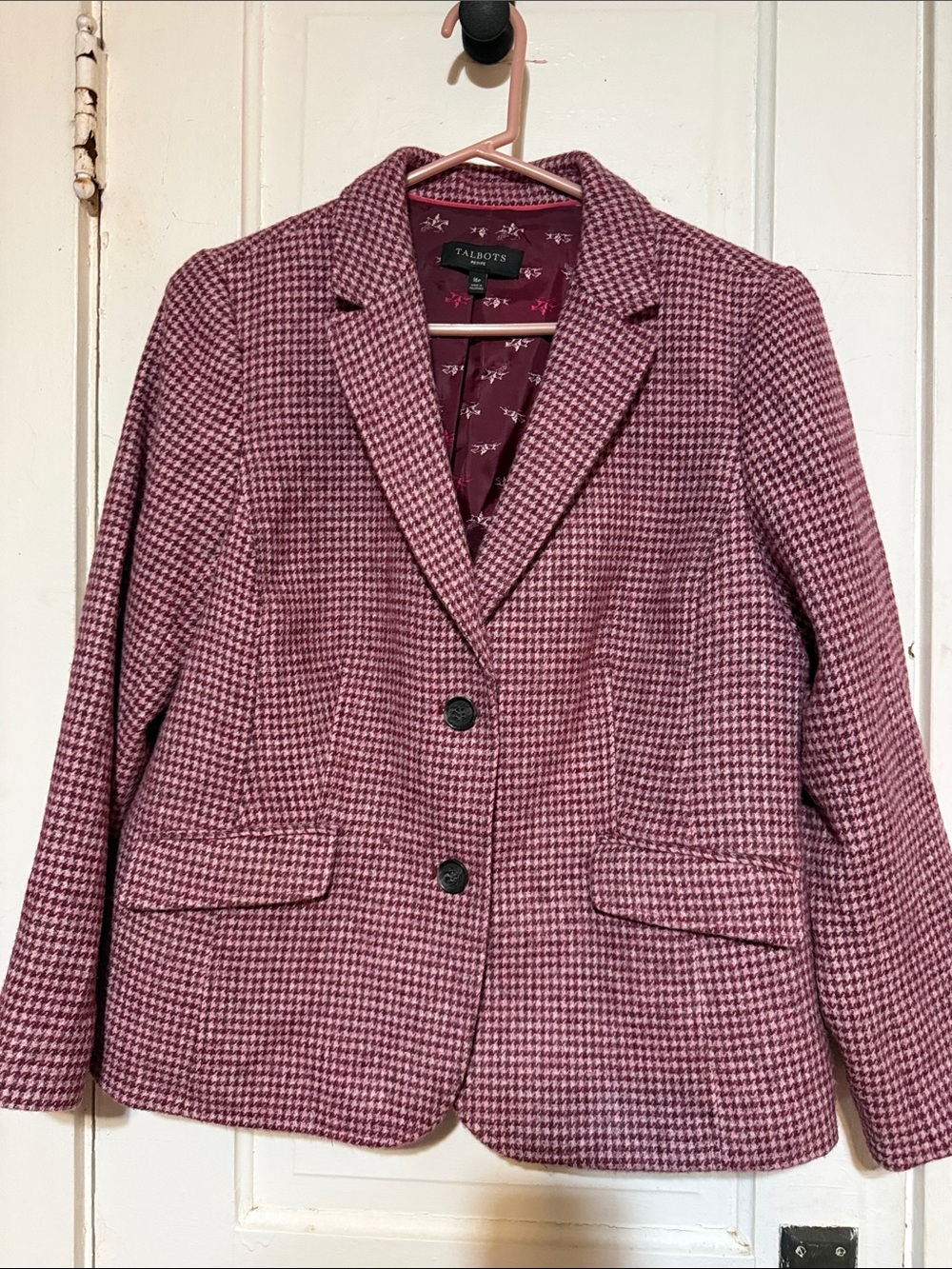Talbots Pink Houndstooth Two-Button Blazer